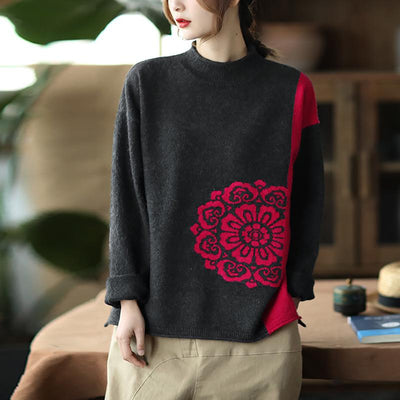 Winter Retro Flower Knitted Sweater Jumper