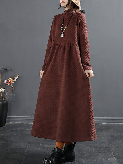 Plus Size Autumn Vintage Dot Jacquard Turtleneck Dress
