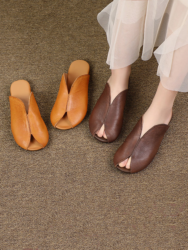 Women Genuine Leather Solide Casual Soft Slippers