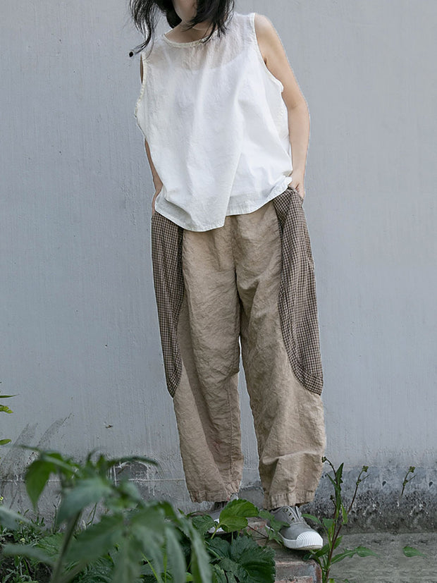 Women Vintage Summer Solid Thin Button Vest/Shirt/Pants