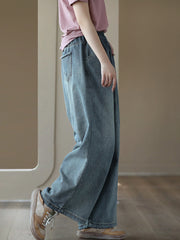 Damen Casual Soft Solid Pocket Denim Hose mit geradem Bein