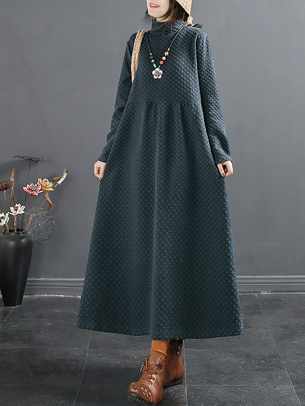 Plus Size Herbst Vintage Dot Jacquard Rollkragenkleid