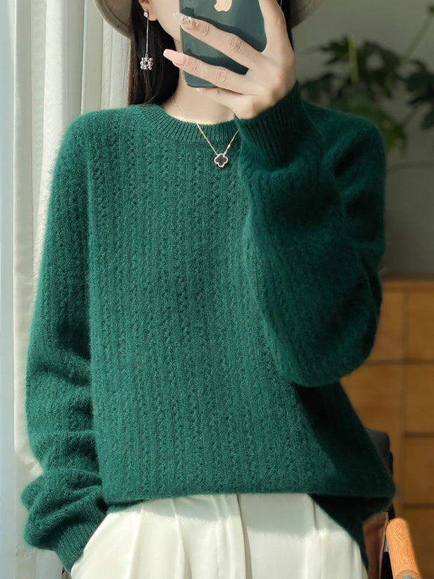 Women Autumn Casual Solid O-Neck Knit Sweater