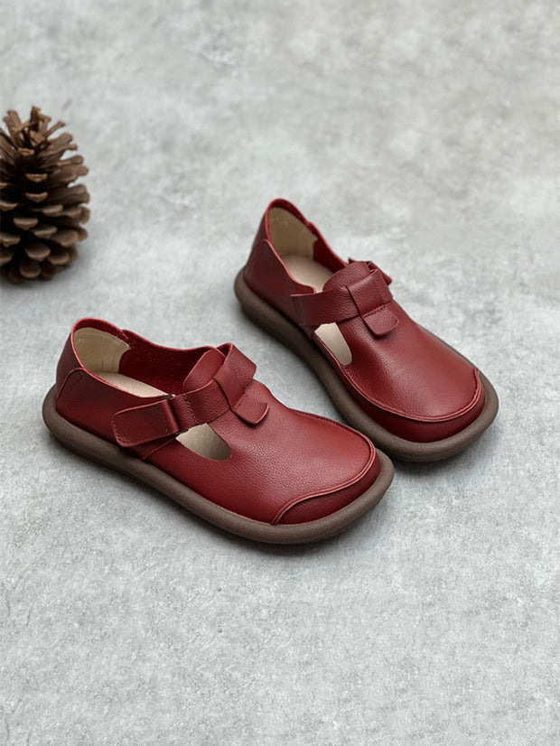 Women England Style Soft Leather Solid Flat Shoes