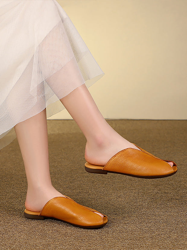 Women Genuine Leather Solide Casual Soft Slippers