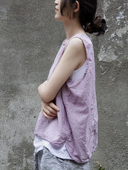 Women Vintage Summer Solid Thin Button Vest/Shirt/Pants