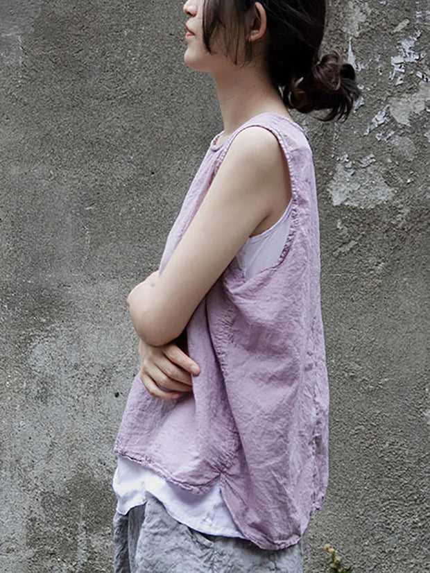 Women Vintage Summer Solid Thin Button Vest/Shirt/Pants