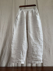 Plus Size Women Spring Casual Solid Loose Elastic Waist Linen Pants