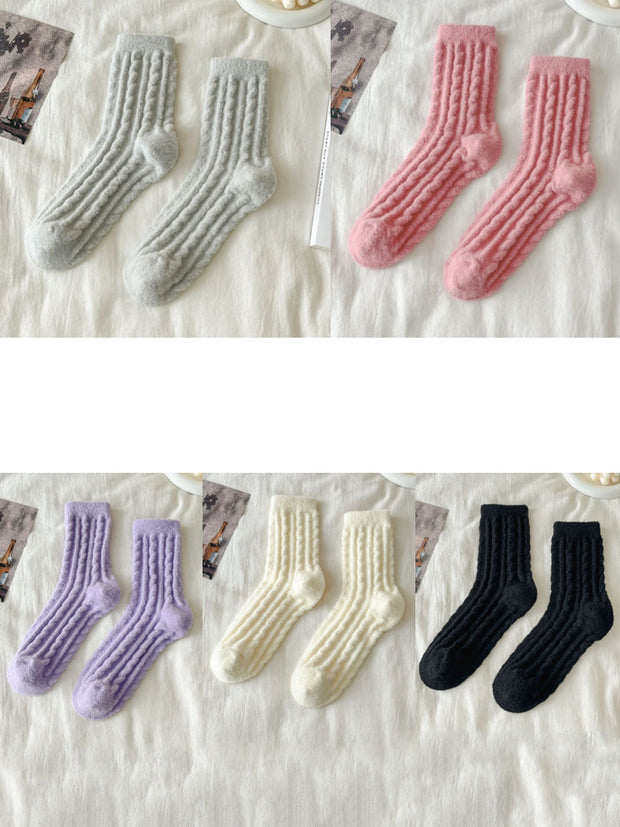 5 Pairs Women Winter Solid Fleece Socks