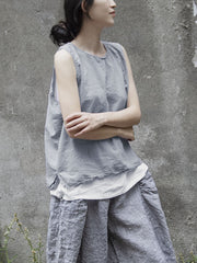 Women Vintage Summer Solid Thin Button Vest/Shirt/Pants