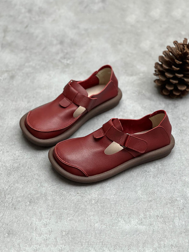 Women England Style Soft Leather Solid Flat Shoes
