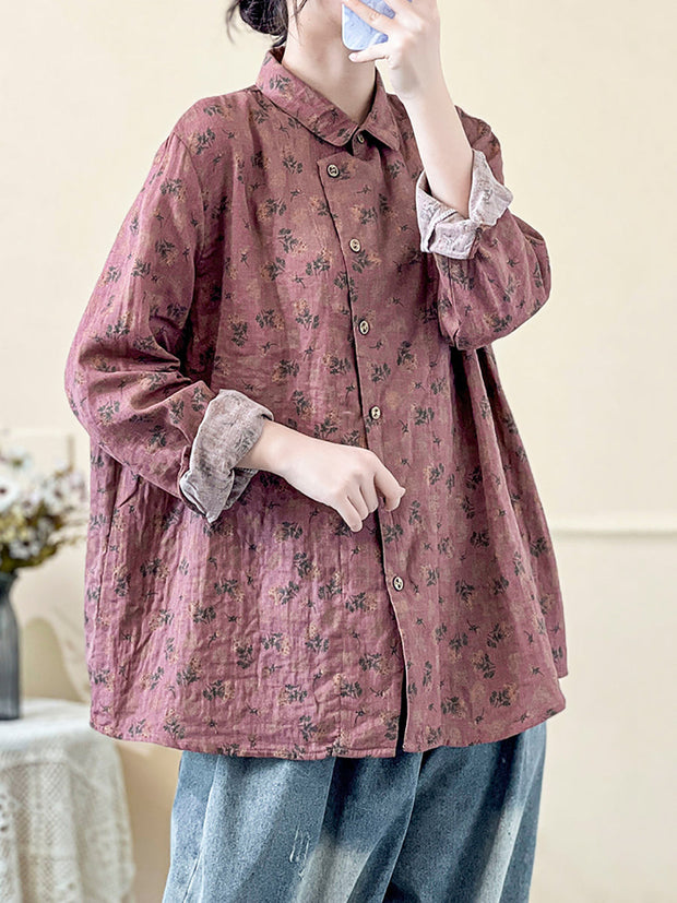 Plus Size Damen Herbst Vintage Floral Langarmshirt