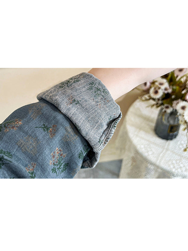Plus Size Damen Herbst Vintage Floral Langarmshirt