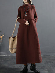 Plus Size Herbst Vintage Dot Jacquard Rollkragenkleid