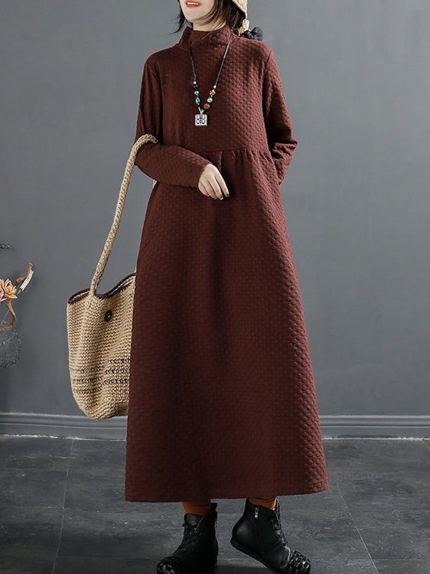 Plus Size Herbst Vintage Dot Jacquard Rollkragenkleid