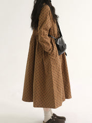 Plus Size Damen Vintage-Kleid mit gepunkteten Falten und langen Ärmeln 