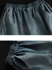 Damen Casual Soft Solid Pocket Denim Hose mit geradem Bein