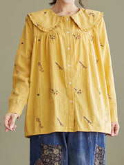 Plus Size Women Cotton Linen Long Sleeve Spring Shirt