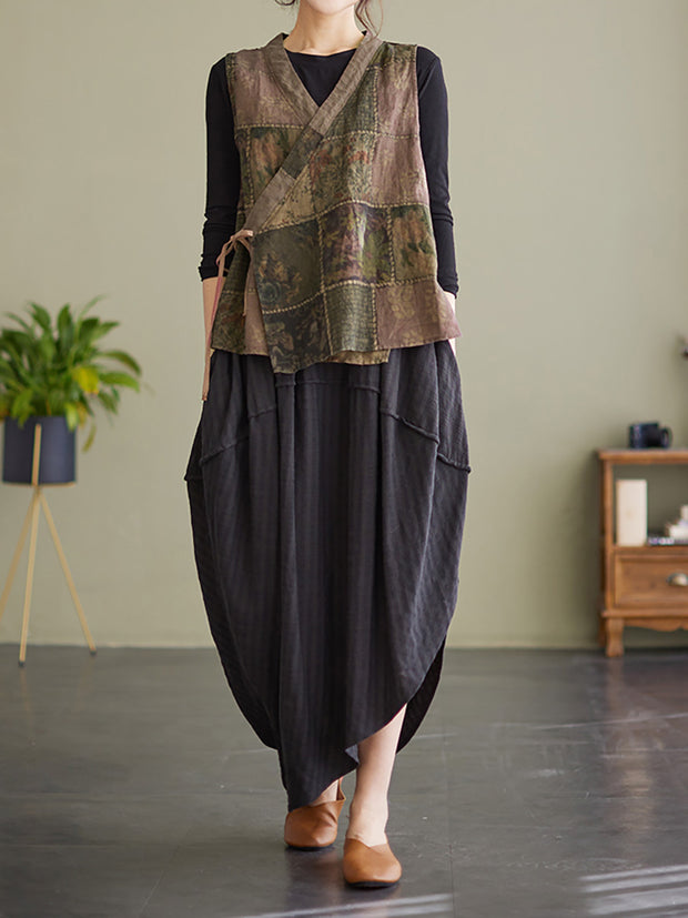 Sleeveless Spring Women Vintage String Loose Waistcoat