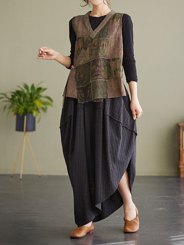 Sleeveless Spring Women Vintage String Loose Waistcoat