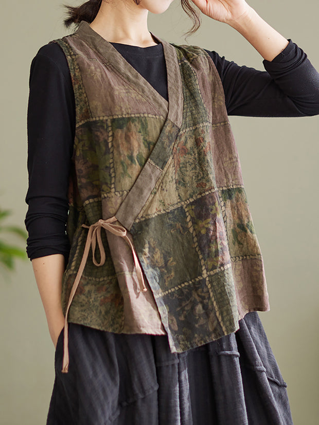 Sleeveless Spring Women Vintage String Loose Waistcoat