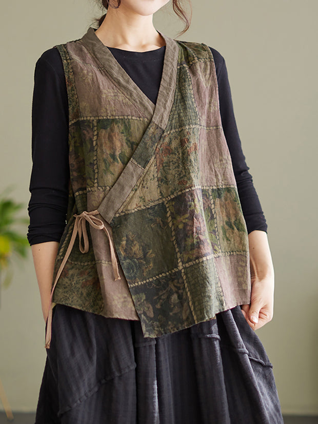 Sleeveless Spring Women Vintage String Loose Waistcoat