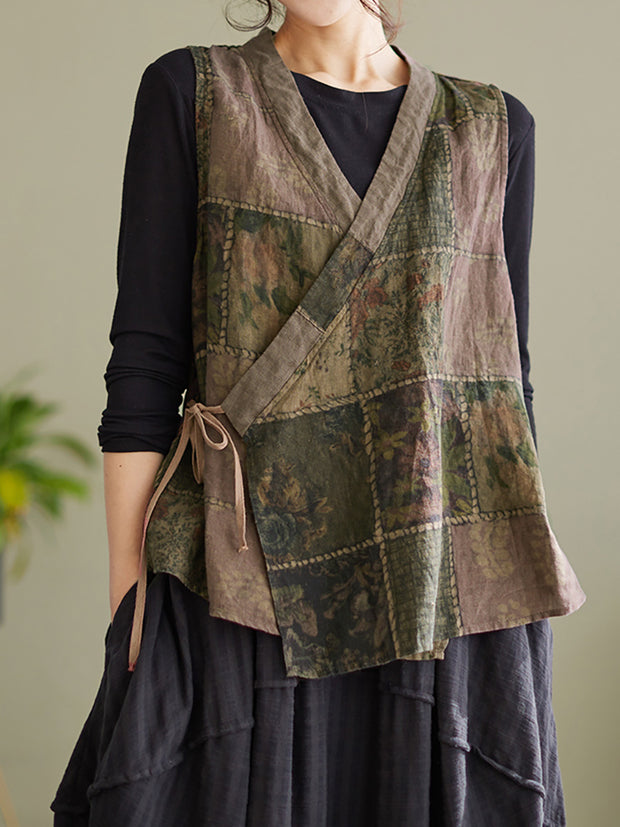 Sleeveless Spring Women Vintage String Loose Waistcoat