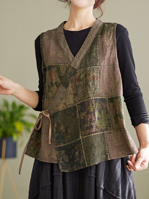 Sleeveless Spring Women Vintage String Loose Waistcoat