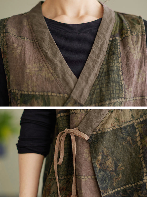 Sleeveless Spring Women Vintage String Loose Waistcoat