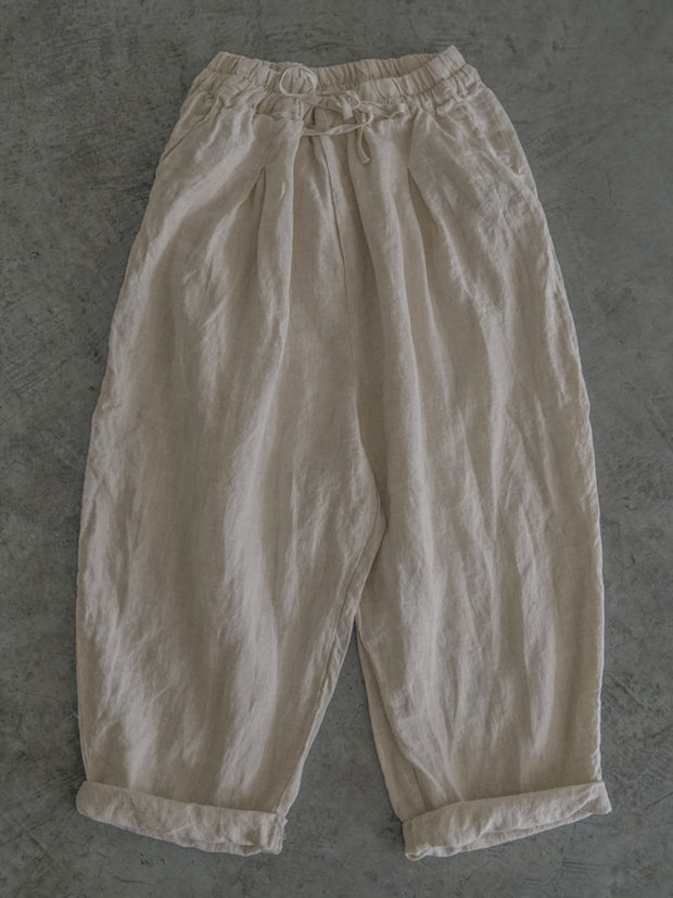 Plus Size Drawstring Linen Women Summer Harem Pants