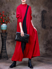 Women Autumn Colorblock Knee-Length Dress