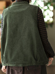 Plus Size Women Vintage Cotton Corduroy Loose Padded Vest