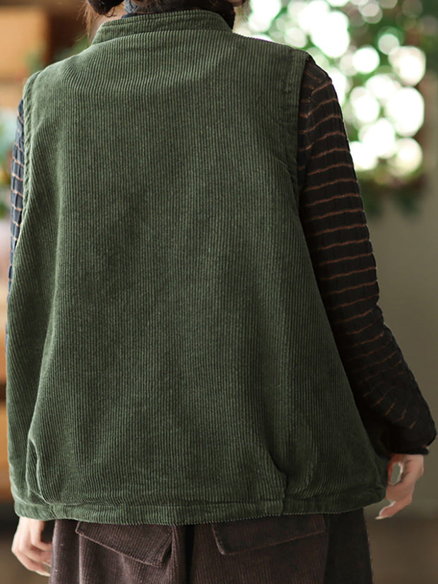 Plus Size Women Vintage Cotton Corduroy Loose Padded Vest