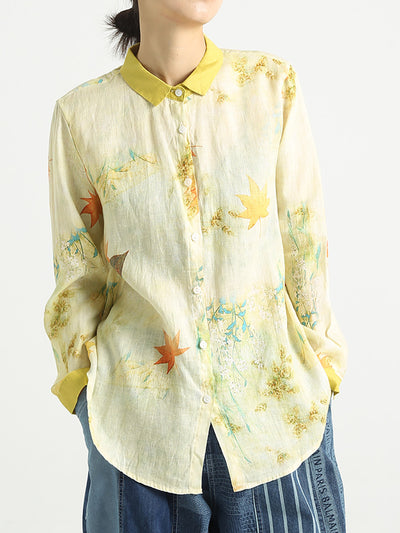 Langarm-Damenhemd mit Umlegekragen und Blumenmuster in Übergröße