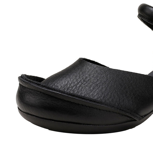 Women Retro Solid Soft Leather Buckle Shoes