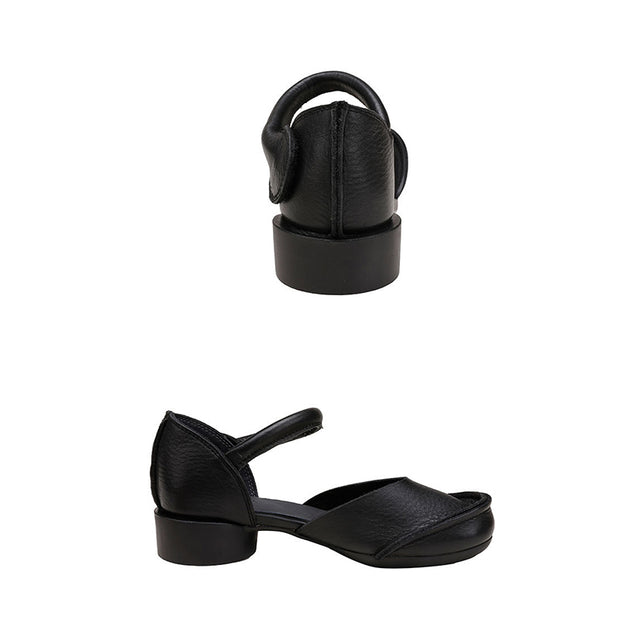 Women Retro Solid Soft Leather Buckle Shoes