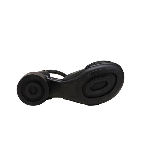 Women Retro Solid Soft Leather Buckle Shoes