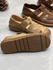 Women Summer Vintage Leather Knitted Solid Flat Shoes