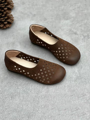 Women Summer Geniune Leather Hollow Out Flat Shoes