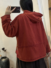 Plus Size Women Vintage Floral Patch Spliced Hooded Shirt