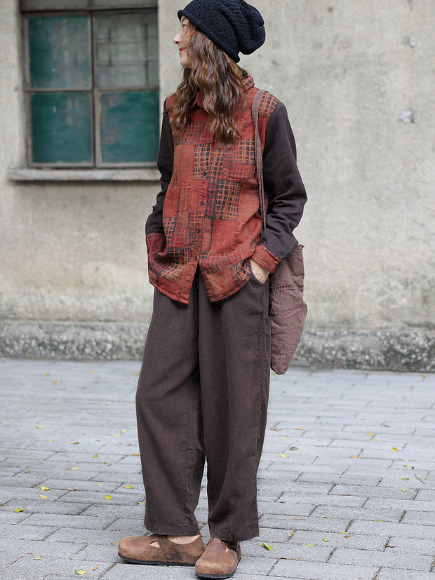 Damen Vintage Herbst-Colorblock-Spleißhemd