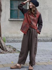 Damen Vintage Herbst-Colorblock-Spleißhemd
