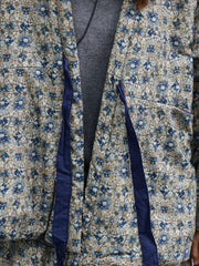 Women Winter Ethnic Floral Drawstring V-Neck Padded Coat