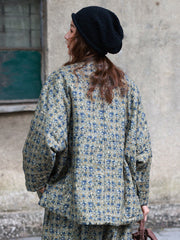 Women Winter Ethnic Floral Drawstring V-Neck Padded Coat