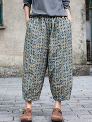 Women Vintage Floral Winter Warm Padded Harem Pants