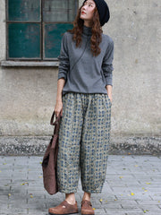 Women Vintage Floral Winter Warm Padded Harem Pants