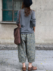 Women Vintage Floral Winter Warm Padded Harem Pants