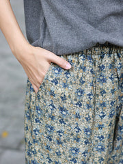 Women Vintage Floral Winter Warm Padded Harem Pants