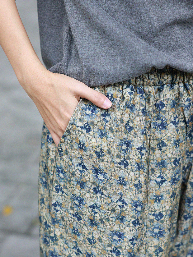 Women Vintage Floral Winter Warm Padded Harem Pants
