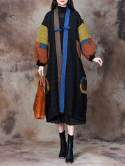 Women Artsy Colorblock V-neck Long Coat